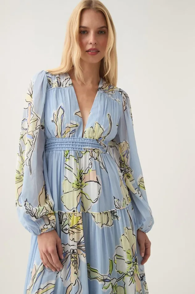 Aje Dresses Romantica Voile Maxi Dress Blue Hibiscus 8211 Women Aje Dresses Romantica Voile Maxi Dress Blue Hibiscus 8211 Women