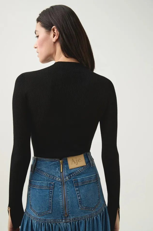 Aje Knitwear and Jumpers Carolina Rib Knit Top Black 8211 Women Aje Knitwear and Jumpers Carolina Rib Knit Top Black 8211 Women