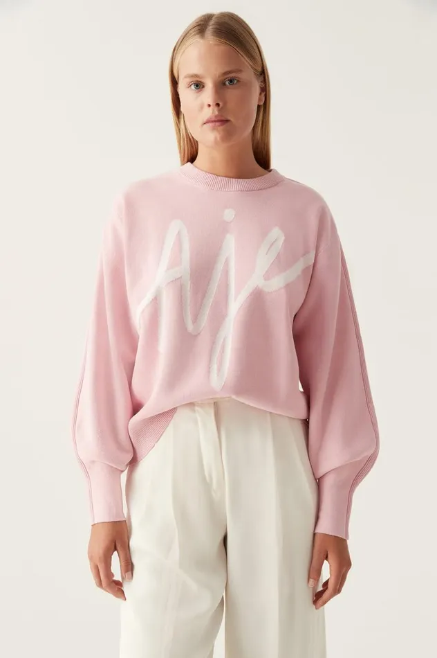 Aje Knitwear and Jumpers Equation Knit Crew Jumper Chalk Pinkivory Logo 8211 Women
