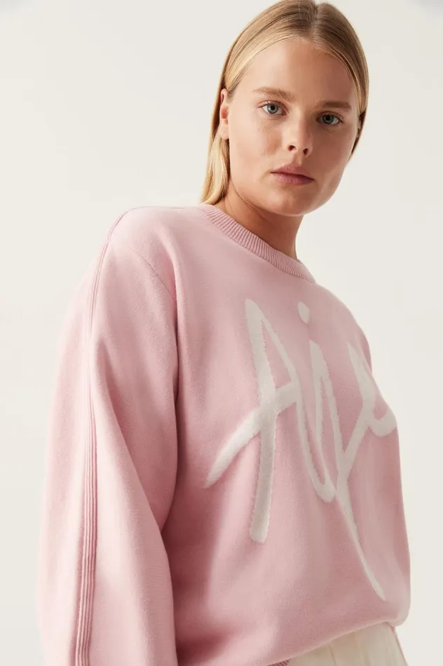 Aje Knitwear and Jumpers Equation Knit Crew Jumper Chalk Pinkivory Logo 8211 Women Aje Knitwear and Jumpers Equation Knit Crew Jumper Chalk Pinkivory Logo 8211 Women
