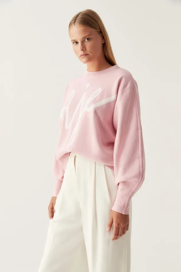 Aje Knitwear and Jumpers Equation Knit Crew Jumper Chalk Pinkivory Logo 8211 Women Aje Knitwear and Jumpers Equation Knit Crew Jumper Chalk Pinkivory Logo 8211 Women