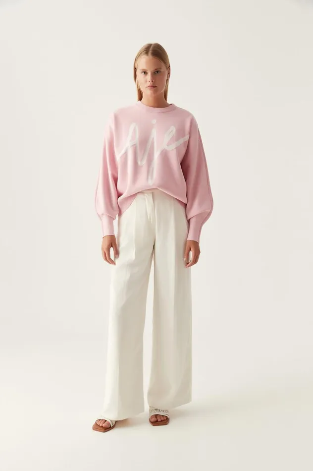 Aje Knitwear and Jumpers Equation Knit Crew Jumper Chalk Pinkivory Logo 8211 Women Aje Knitwear and Jumpers Equation Knit Crew Jumper Chalk Pinkivory Logo 8211 Women
