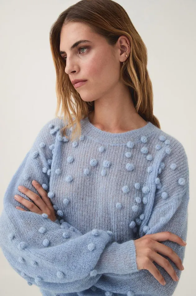 Aje Knitwear and Jumpers Gabriella Bobble Knit Powder Blue 8211 Women