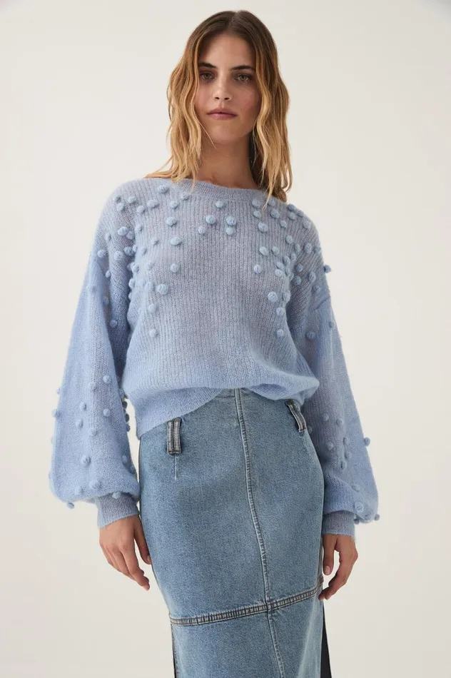 Aje Knitwear and Jumpers Gabriella Bobble Knit Powder Blue 8211 Women Aje Knitwear and Jumpers Gabriella Bobble Knit Powder Blue 8211 Women