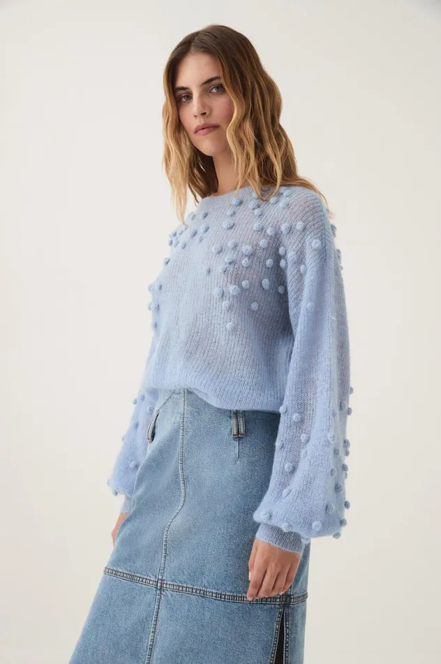 Aje Knitwear and Jumpers Gabriella Bobble Knit Powder Blue 8211 Women Aje Knitwear and Jumpers Gabriella Bobble Knit Powder Blue 8211 Women