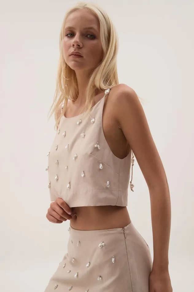 Aje Matching Sets Akoya Crop Top Oatmeal 8211 Women