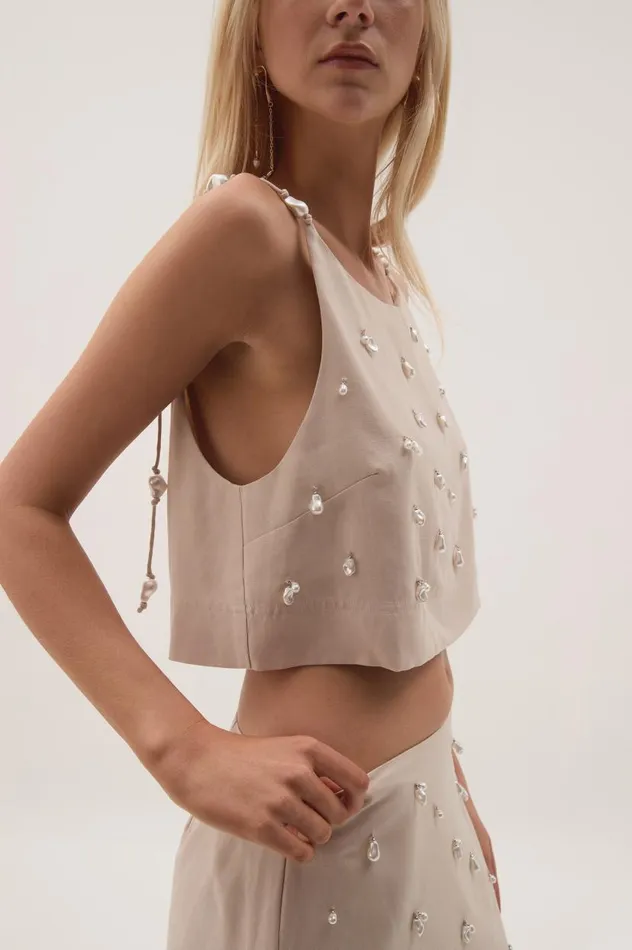 Aje Matching Sets Akoya Crop Top Oatmeal 8211 Women Aje Matching Sets Akoya Crop Top Oatmeal 8211 Women