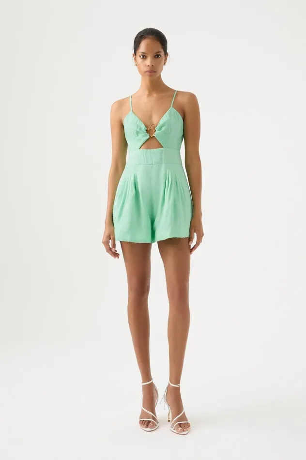 Aje Playsuits and Jumpsuits Simone Ring Cut Out Playsuit Marine Green 8211 Women
