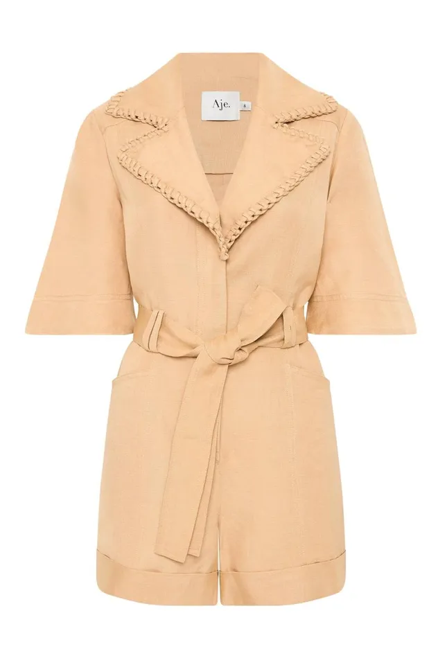Aje Playsuits and Jumpsuits Tactile Whipstitch Playsuit Sand Brown 8211 Women Aje Playsuits and Jumpsuits Tactile Whipstitch Playsuit Sand Brown 8211 Women