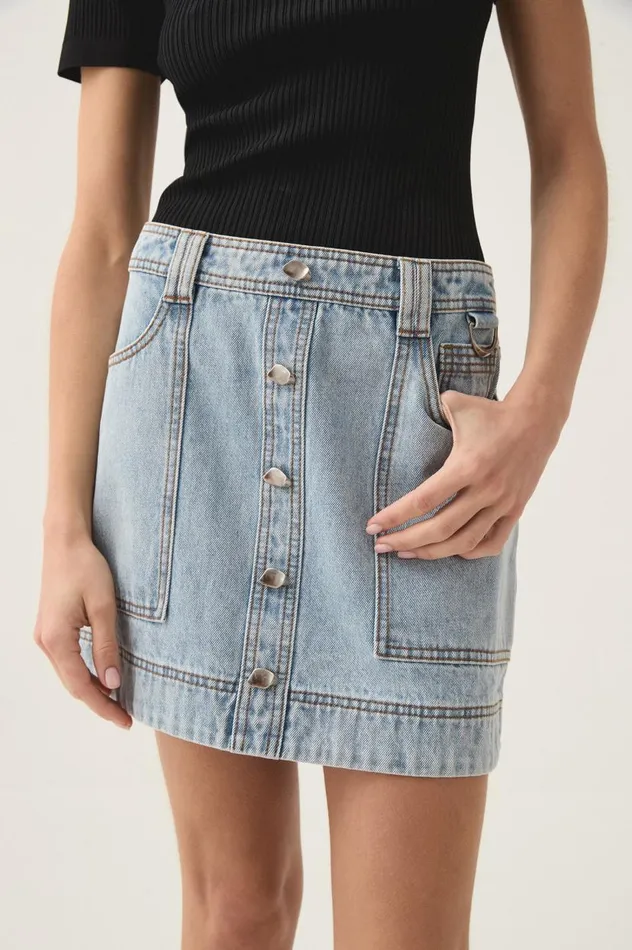 Aje Skirts Aura Denim Mini Skirt Sea Spray Wash 8211 Women Aje Skirts Aura Denim Mini Skirt Sea Spray Wash 8211 Women