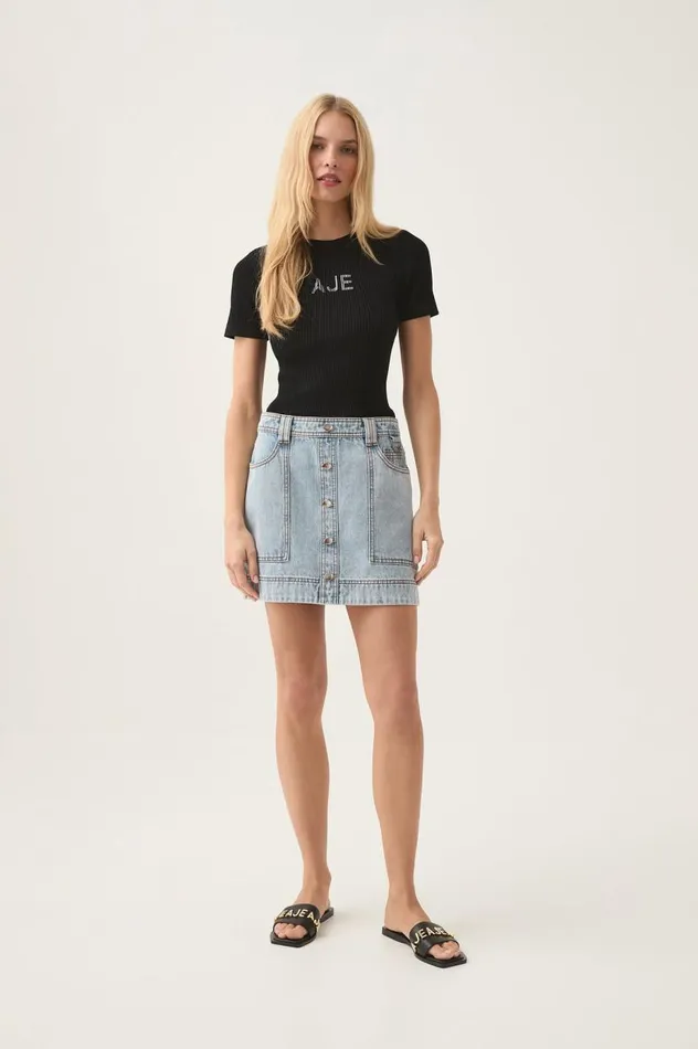 Aje Skirts Aura Denim Mini Skirt Sea Spray Wash 8211 Women Aje Skirts Aura Denim Mini Skirt Sea Spray Wash 8211 Women