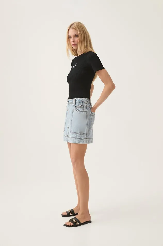 Aje Skirts Aura Denim Mini Skirt Sea Spray Wash 8211 Women Aje Skirts Aura Denim Mini Skirt Sea Spray Wash 8211 Women