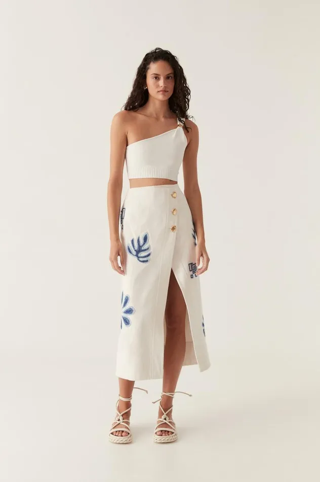Aje Skirts Esprit Embroidered Midi Skirt Ivoryblue 8211 Women