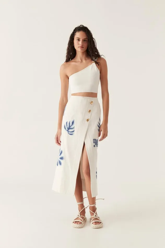 Aje Skirts Esprit Embroidered Midi Skirt Ivoryblue 8211 Women Aje Skirts Esprit Embroidered Midi Skirt Ivoryblue 8211 Women