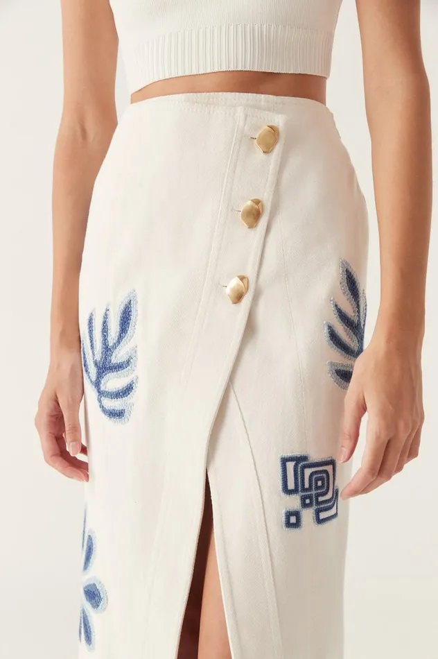 Aje Skirts Esprit Embroidered Midi Skirt Ivoryblue 8211 Women Aje Skirts Esprit Embroidered Midi Skirt Ivoryblue 8211 Women