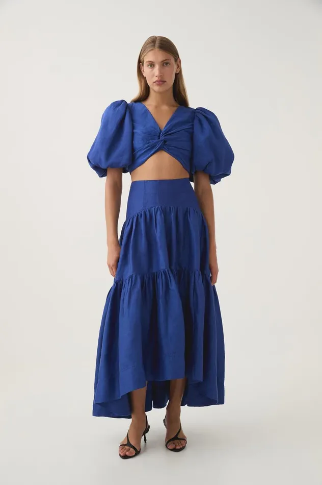 Aje Skirts Reverb Gathered Midi Skirt Cobalt Blue 8211 Women