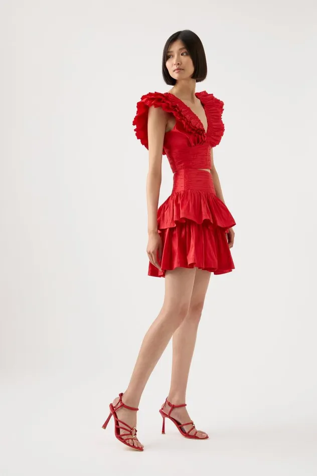 Aje Skirts Rhythmic Tiered Frill Skirt Scarlet Red 8211 Women