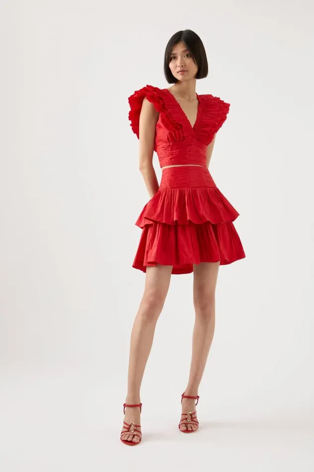 Aje Skirts Rhythmic Tiered Frill Skirt Scarlet Red 8211 Women Aje Skirts Rhythmic Tiered Frill Skirt Scarlet Red 8211 Women