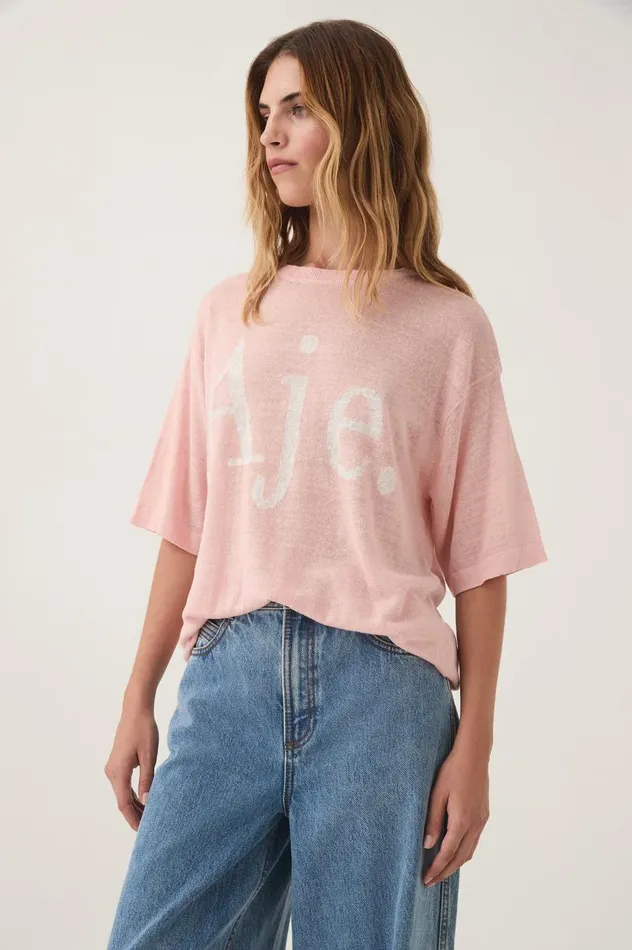 Aje Tees Elvira Oversized Linen Tee Blush Pink 8211 Women Aje Tees Elvira Oversized Linen Tee Blush Pink 8211 Women