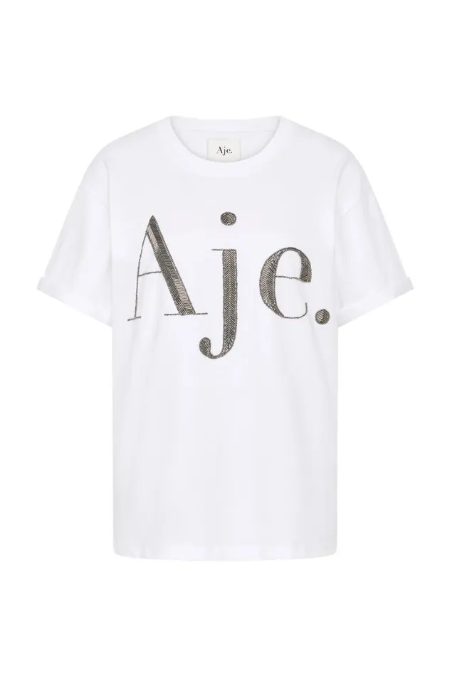 Aje Tees Glint Embellished Logo Tee Whitegunmetal 8211 Women Aje Tees Glint Embellished Logo Tee Whitegunmetal 8211 Women