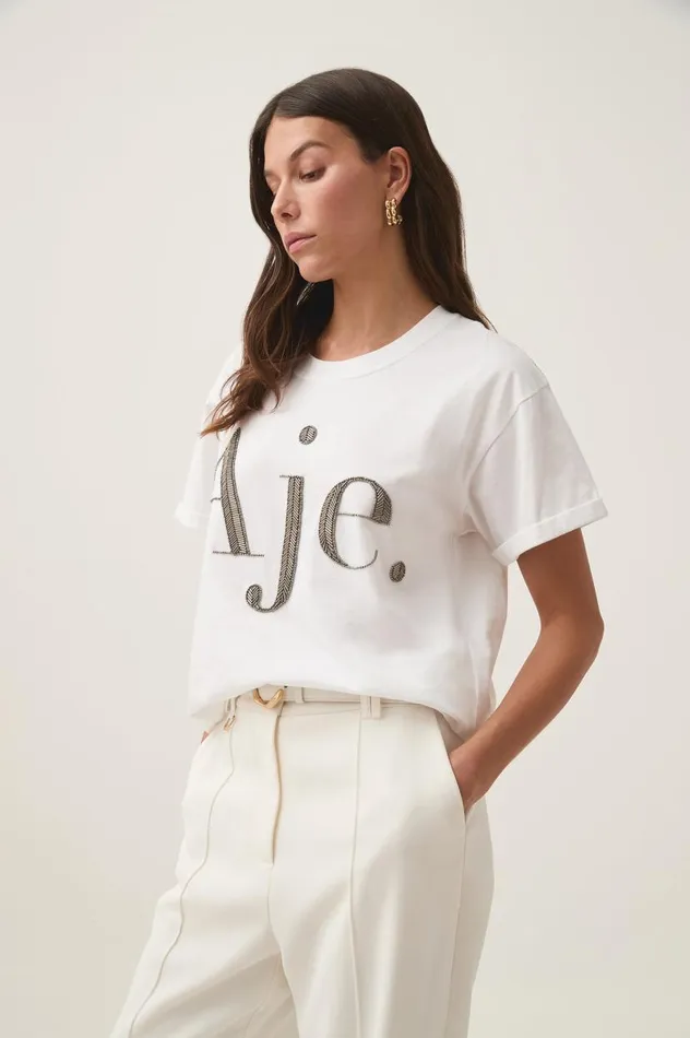 Aje Tees Glint Embellished Logo Tee Whitegunmetal 8211 Women Aje Tees Glint Embellished Logo Tee Whitegunmetal 8211 Women