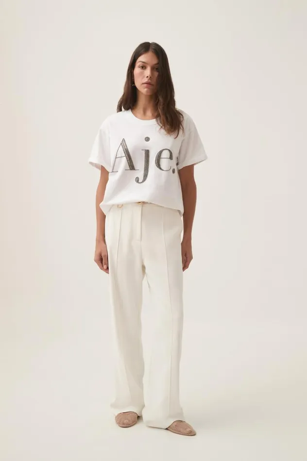 Aje Tees Glint Embellished Logo Tee Whitegunmetal 8211 Women Aje Tees Glint Embellished Logo Tee Whitegunmetal 8211 Women