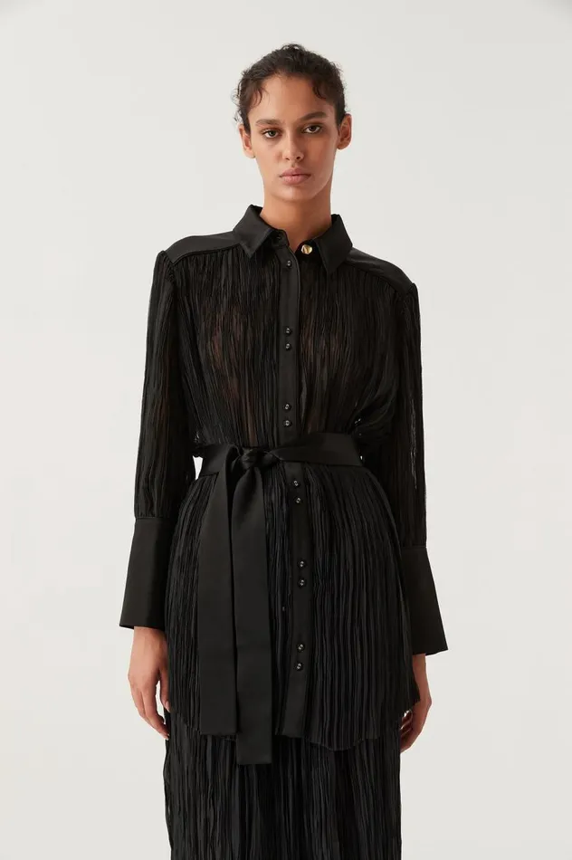 Aje Tops Aerial Oversized Pleated Shirt Black 8211 Women