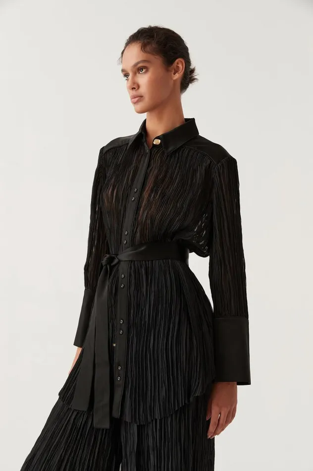 Aje Tops Aerial Oversized Pleated Shirt Black 8211 Women Aje Tops Aerial Oversized Pleated Shirt Black 8211 Women
