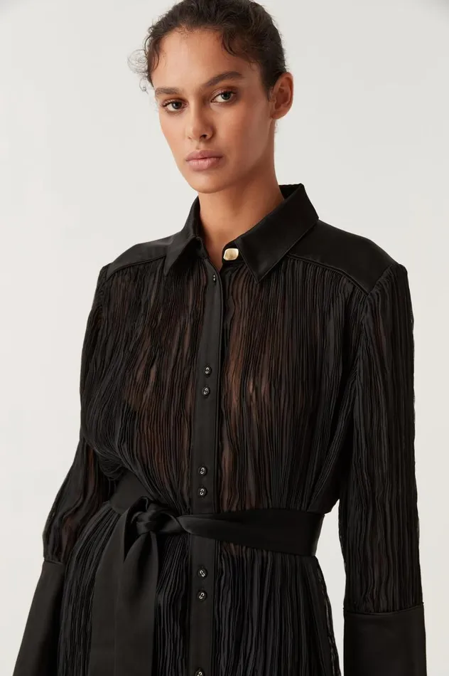 Aje Tops Aerial Oversized Pleated Shirt Black 8211 Women Aje Tops Aerial Oversized Pleated Shirt Black 8211 Women