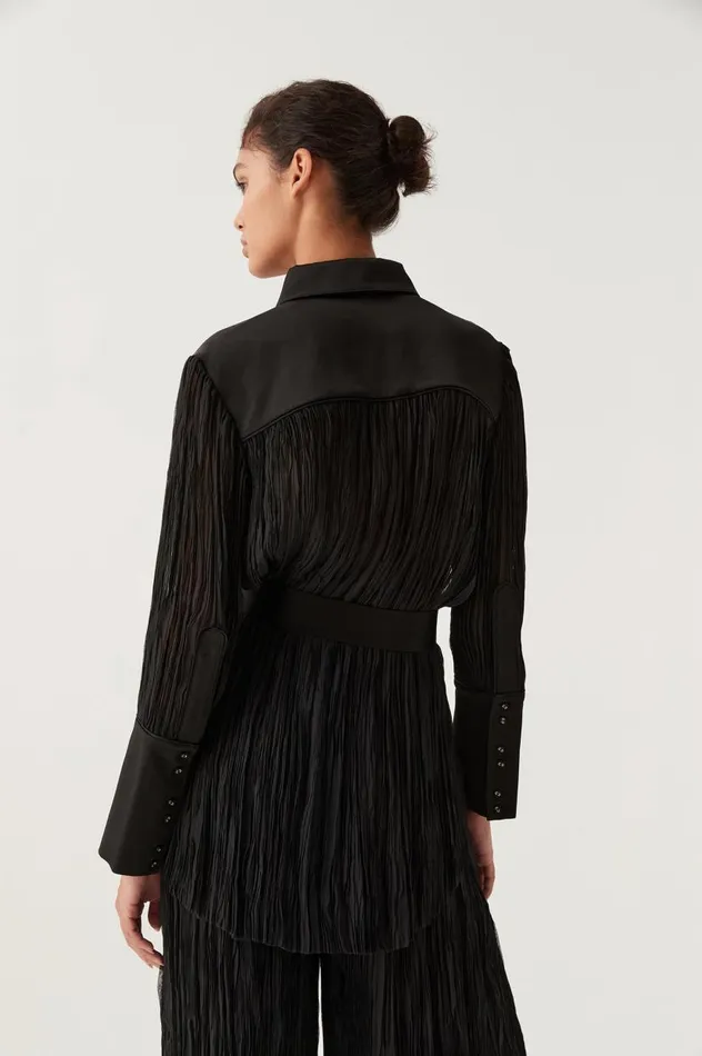 Aje Tops Aerial Oversized Pleated Shirt Black 8211 Women Aje Tops Aerial Oversized Pleated Shirt Black 8211 Women