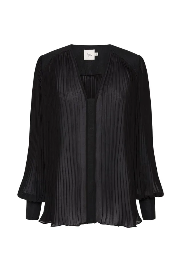 Aje Tops Cathedra Pleated Blouse Black 8211 Women Aje Tops Cathedra Pleated Blouse Black 8211 Women