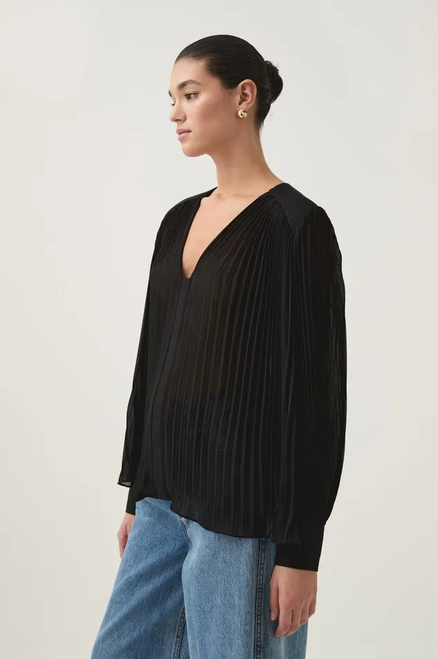 Aje Tops Cathedra Pleated Blouse Black 8211 Women Aje Tops Cathedra Pleated Blouse Black 8211 Women