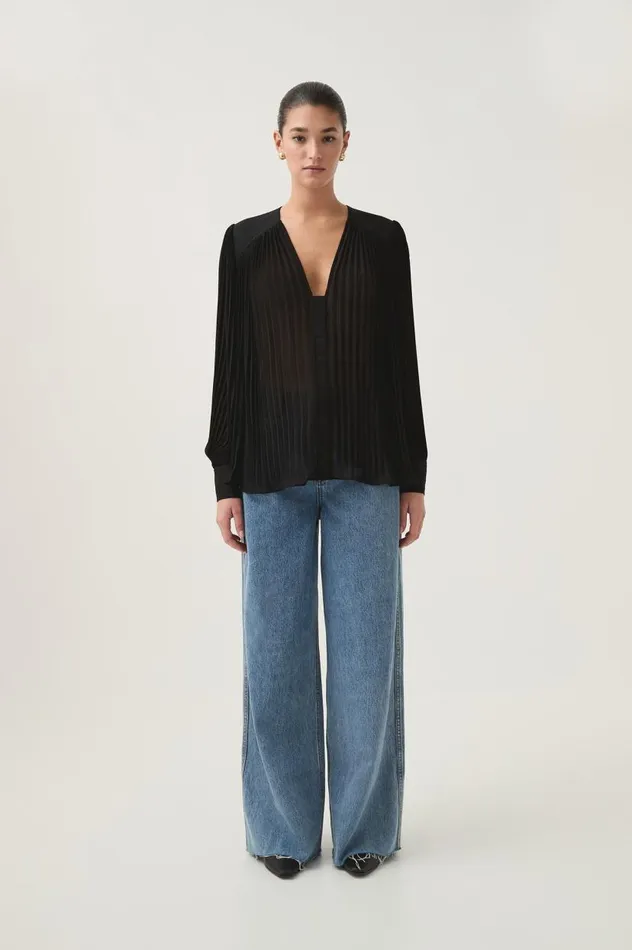 Aje Tops Cathedra Pleated Blouse Black 8211 Women Aje Tops Cathedra Pleated Blouse Black 8211 Women