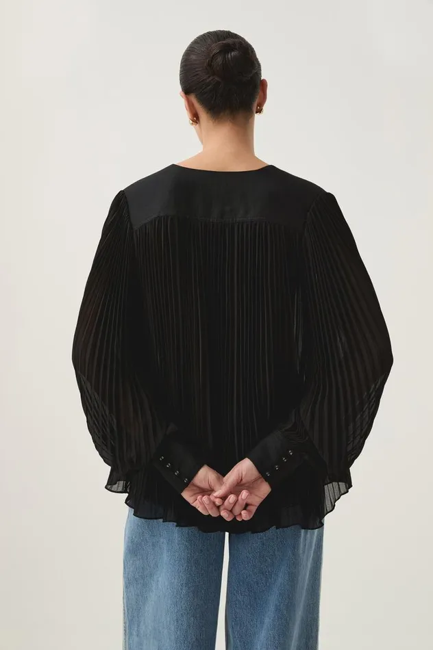 Aje Tops Cathedra Pleated Blouse Black 8211 Women Aje Tops Cathedra Pleated Blouse Black 8211 Women