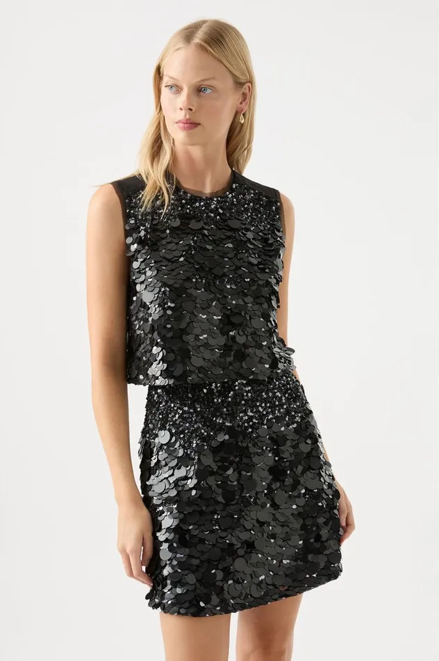 Aje Tops Celeste Sequin Shell Top Black 8211 Women
