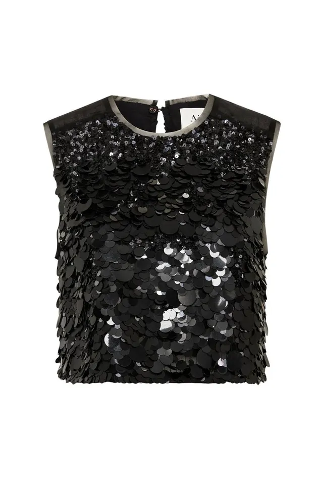 Aje Tops Celeste Sequin Shell Top Black 8211 Women Aje Tops Celeste Sequin Shell Top Black 8211 Women