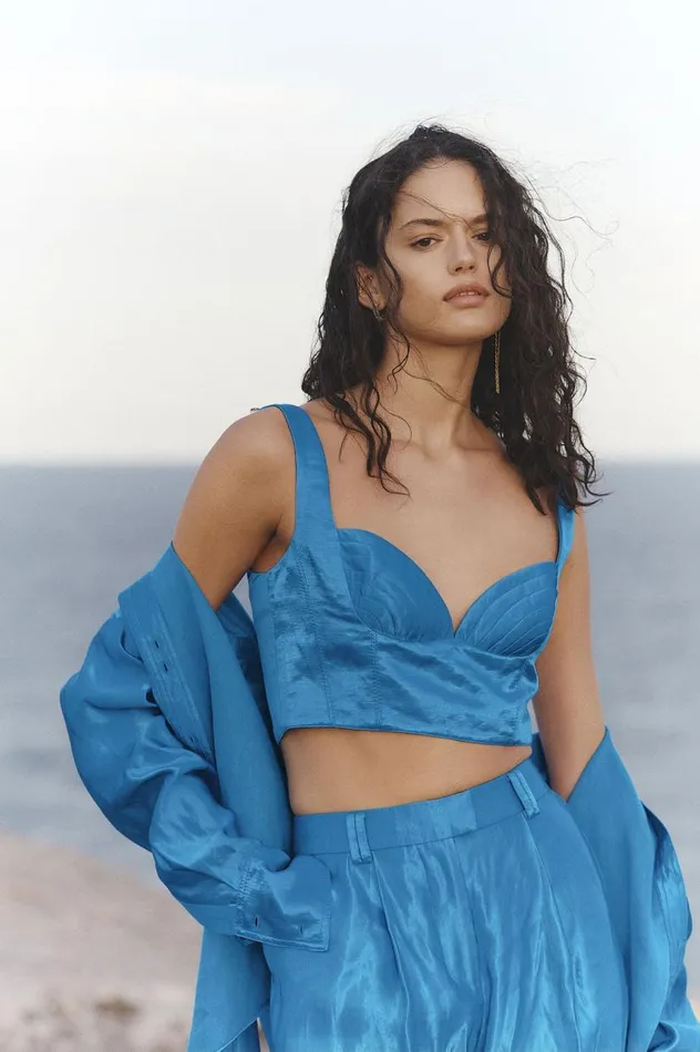 Aje Tops Elation Pleated Bralette Azure Blue 8211 Women