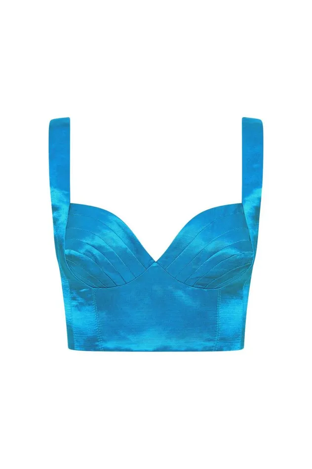 Aje Tops Elation Pleated Bralette Azure Blue 8211 Women Aje Tops Elation Pleated Bralette Azure Blue 8211 Women
