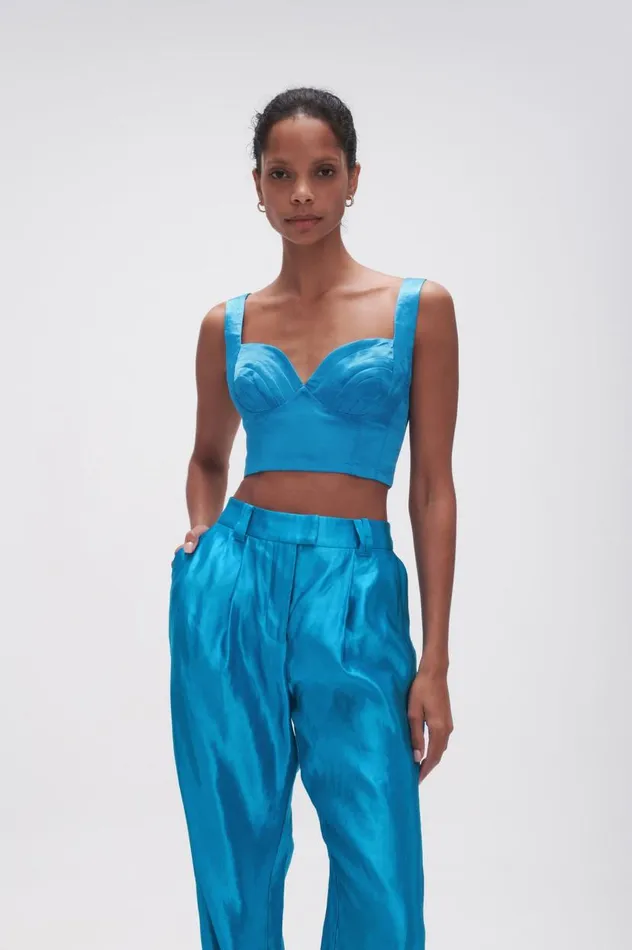 Aje Tops Elation Pleated Bralette Azure Blue 8211 Women Aje Tops Elation Pleated Bralette Azure Blue 8211 Women