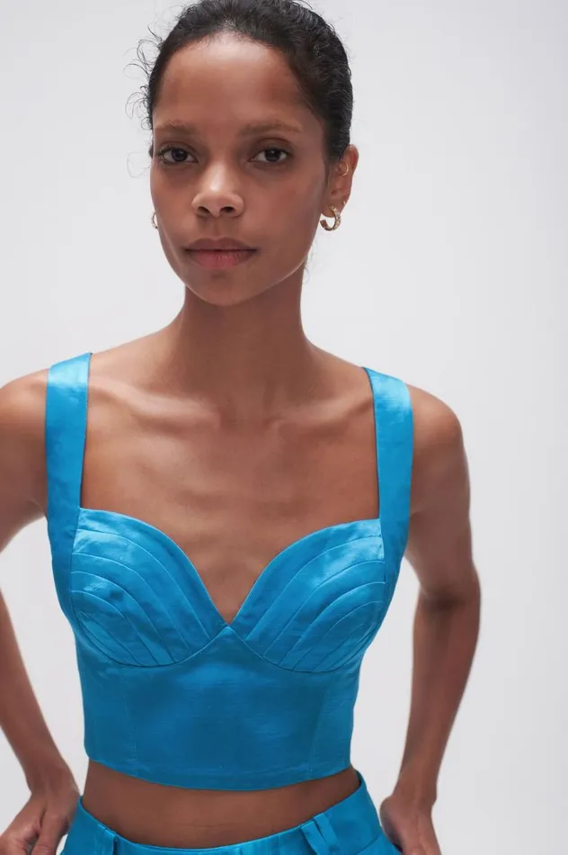 Aje Tops Elation Pleated Bralette Azure Blue 8211 Women Aje Tops Elation Pleated Bralette Azure Blue 8211 Women