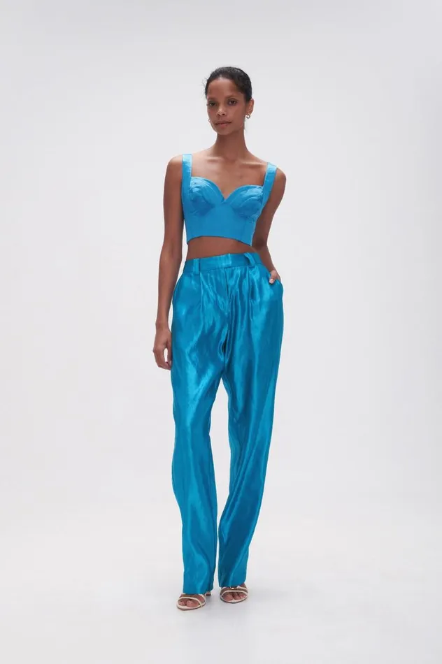 Aje Tops Elation Pleated Bralette Azure Blue 8211 Women Aje Tops Elation Pleated Bralette Azure Blue 8211 Women