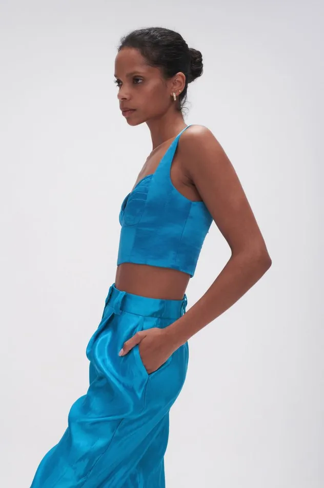 Aje Tops Elation Pleated Bralette Azure Blue 8211 Women Aje Tops Elation Pleated Bralette Azure Blue 8211 Women