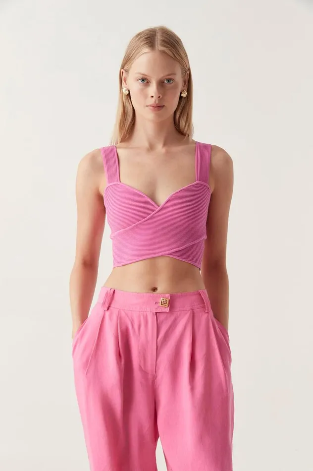 Aje Tops Sybil Twist Knit Bustier Brilliant Pink 8211 Women Aje Tops Sybil Twist Knit Bustier Brilliant Pink 8211 Women