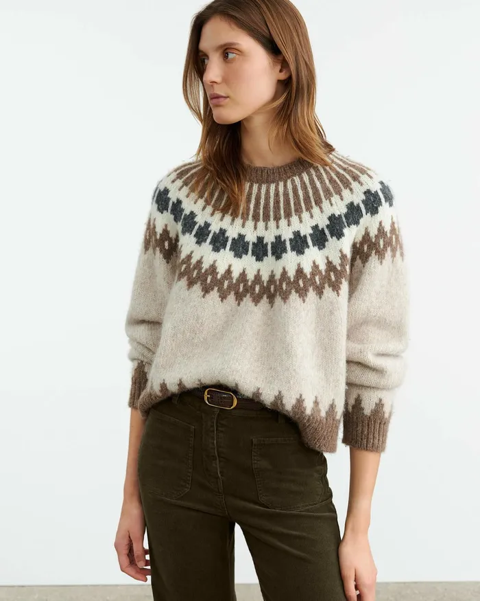 ALENA SWEATER Oatmeal Fairisle Women Nili Lotan Knits and Sweaters
