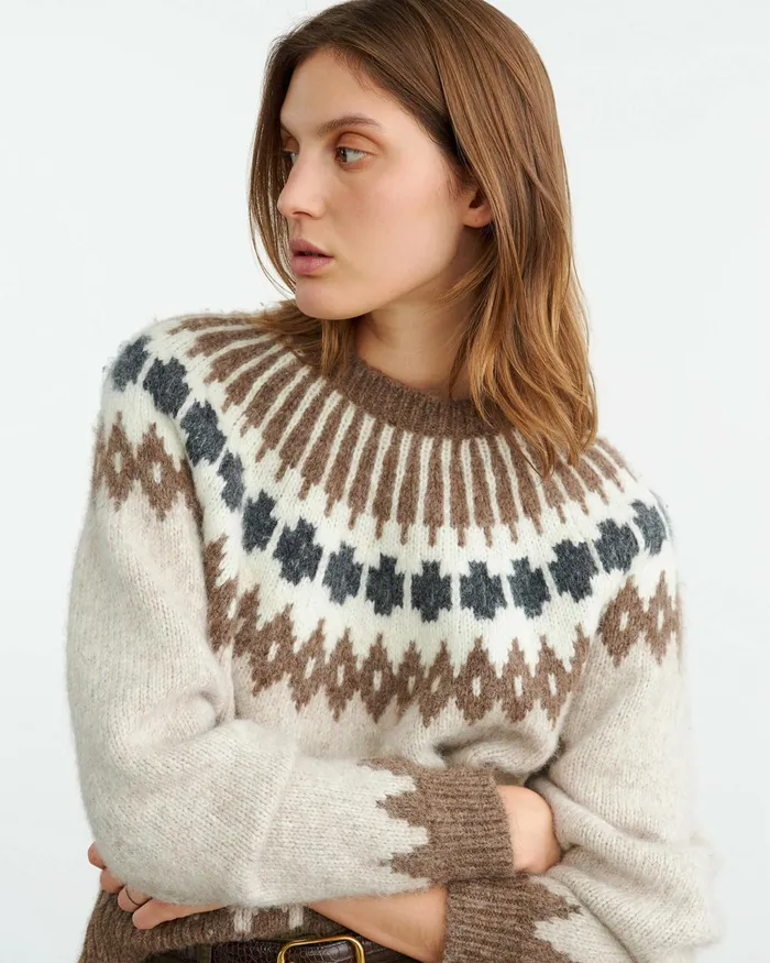 ALENA SWEATER Oatmeal Fairisle Women Nili Lotan Knits and Sweaters