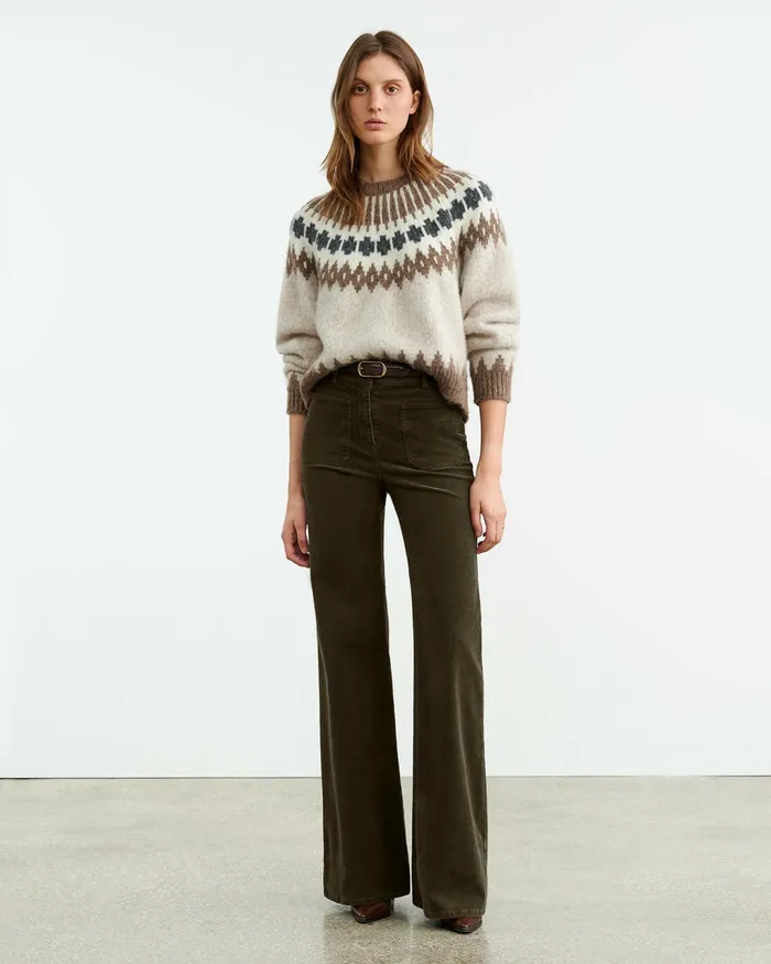 ALENA SWEATER Oatmeal Fairisle Women Nili Lotan Knits and Sweaters