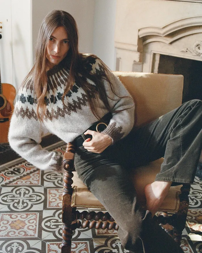 ALENA SWEATER Oatmeal Fairisle Women Nili Lotan Knits and Sweaters