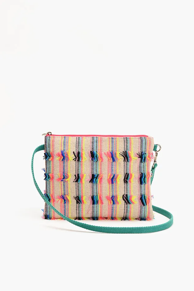 America and Beyond Crossbody Bags Women Fringed stripe Spring Top Zip Clutch