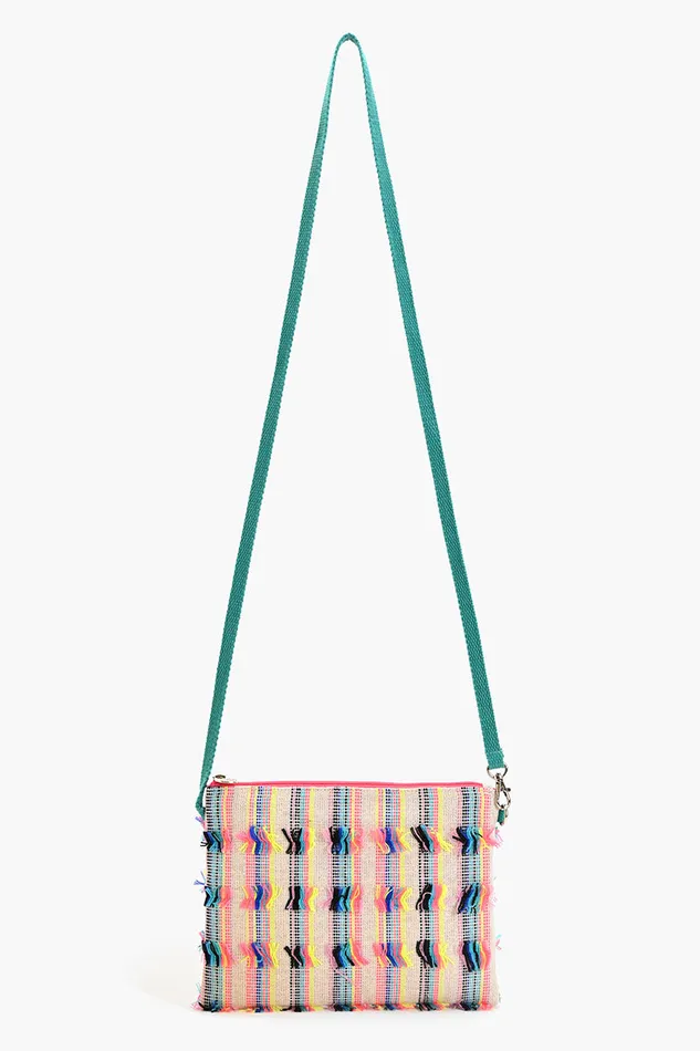 America and Beyond Crossbody Bags Women Fringed stripe Spring Top Zip Clutch