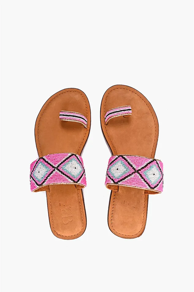 America and Beyond Fuchsia Aztec Beaded Toe Sandals Women Sandals
